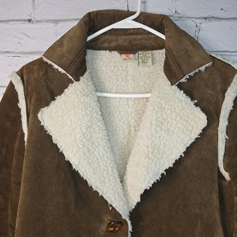 VINTAGE PENNY LANE LIKE LOVE SUEDE JACKET EMBROIDERED SHERPA LINED WOMENS L - Picture 3 of 8